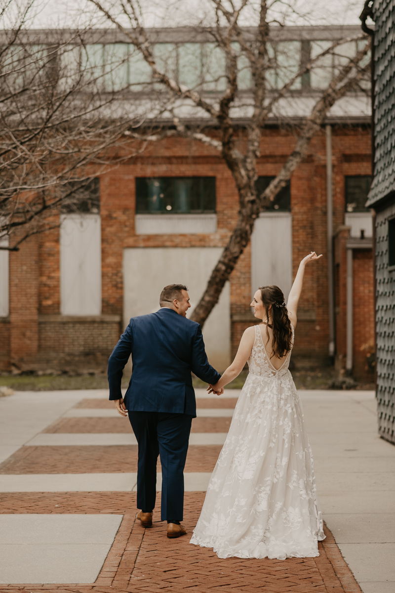 Stunning bride and groom wedding portraits at the Mt. Washington Mill Dye House in Baltimore, Maryland by Britney Clause Photography