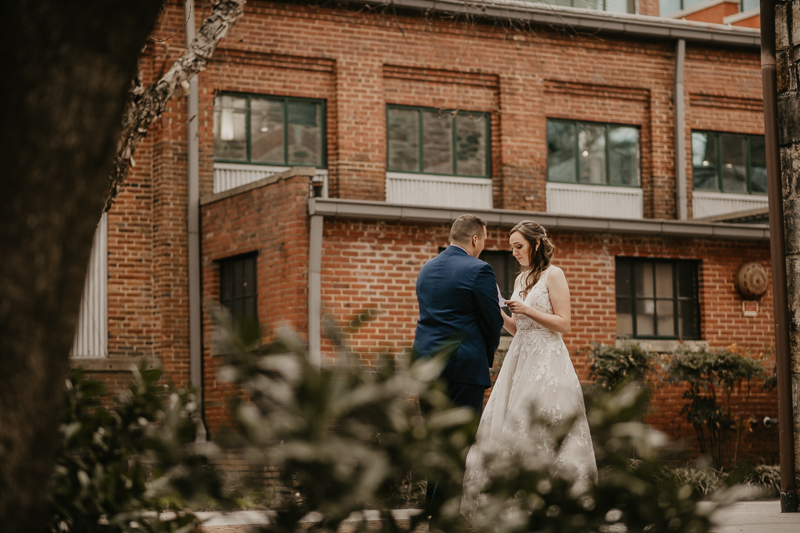 Stunning bride and groom wedding portraits at the Mt. Washington Mill Dye House in Baltimore, Maryland by Britney Clause Photography