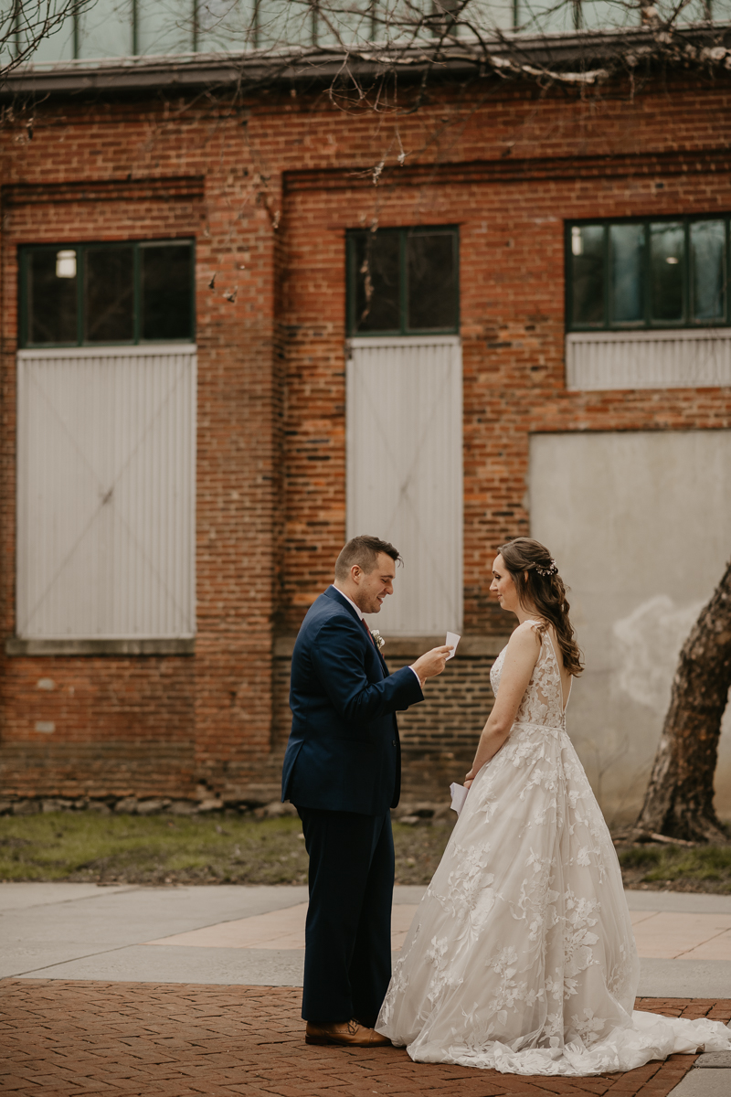 Stunning bride and groom wedding portraits at the Mt. Washington Mill Dye House in Baltimore, Maryland by Britney Clause Photography