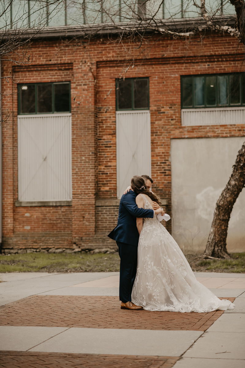 Stunning bride and groom wedding portraits at the Mt. Washington Mill Dye House in Baltimore, Maryland by Britney Clause Photography