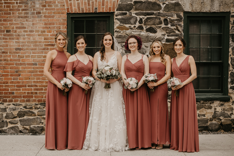 Beautiful bridal party portraits at the Mt. Washington Mill Dye House in Baltimore, Maryland by Britney Clause Photography