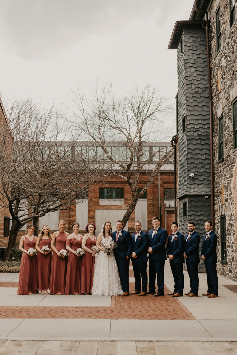 Beautiful bridal party portraits at the Mt. Washington Mill Dye House in Baltimore, Maryland by Britney Clause Photography