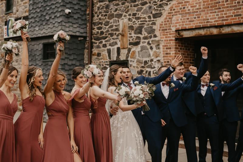 Beautiful bridal party portraits at the Mt. Washington Mill Dye House in Baltimore, Maryland by Britney Clause Photography