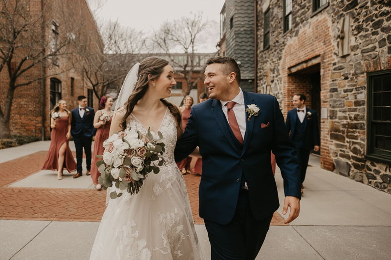 Beautiful bridal party portraits at the Mt. Washington Mill Dye House in Baltimore, Maryland by Britney Clause Photography