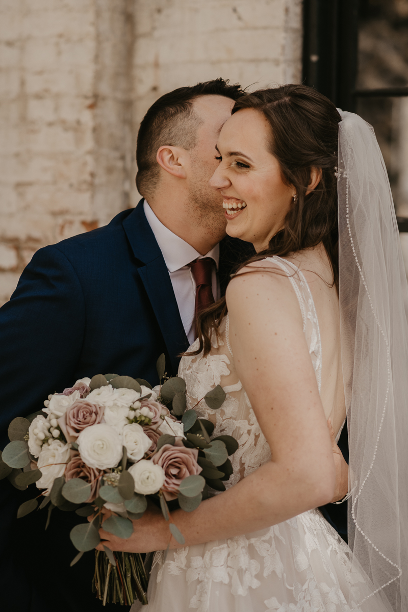 Stunning bride and groom wedding portraits at the Mt. Washington Mill Dye House in Baltimore, Maryland by Britney Clause Photography