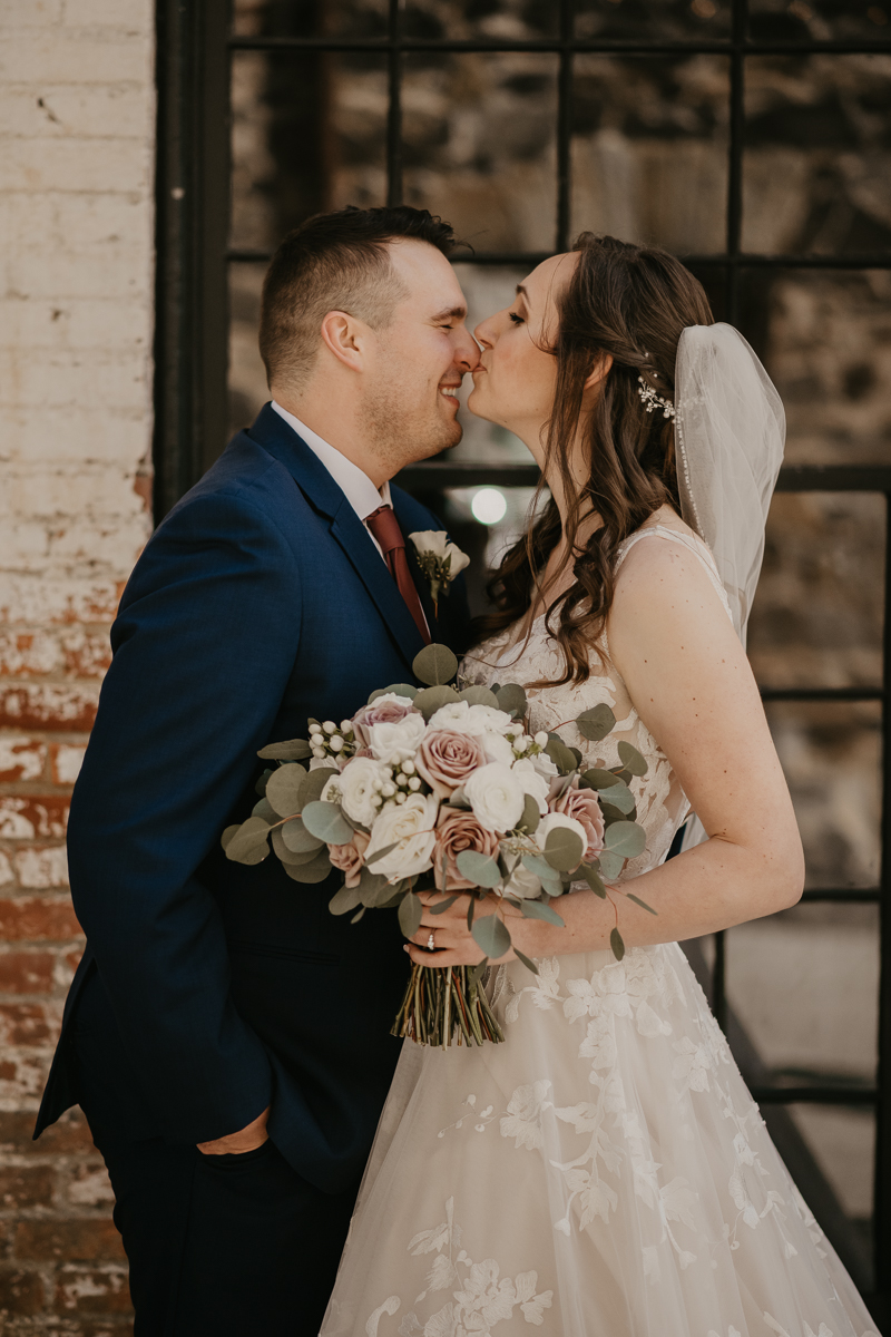 Stunning bride and groom wedding portraits at the Mt. Washington Mill Dye House in Baltimore, Maryland by Britney Clause Photography