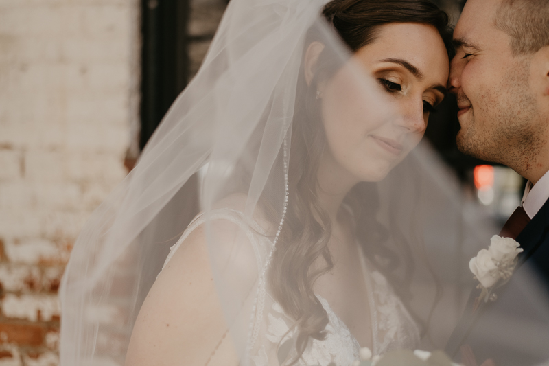 Stunning bride and groom wedding portraits at the Mt. Washington Mill Dye House in Baltimore, Maryland by Britney Clause Photography