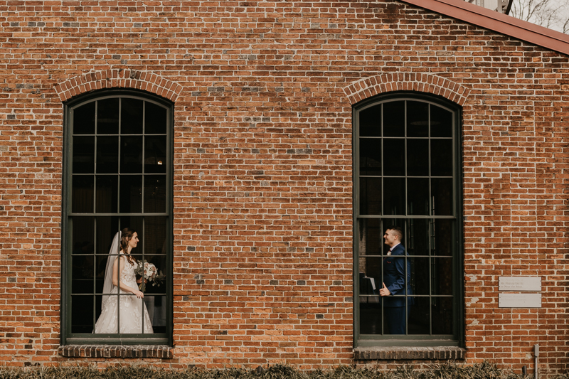 Stunning bride and groom wedding portraits at the Mt. Washington Mill Dye House in Baltimore, Maryland by Britney Clause Photography