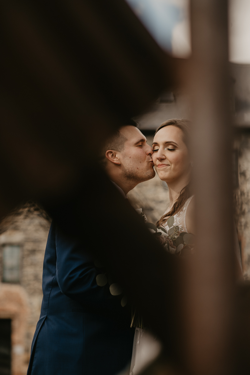 Stunning bride and groom wedding portraits at the Mt. Washington Mill Dye House in Baltimore, Maryland by Britney Clause Photography