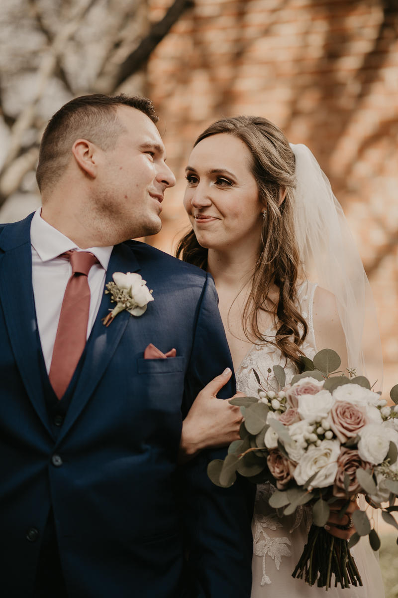 Stunning bride and groom wedding portraits at the Mt. Washington Mill Dye House in Baltimore, Maryland by Britney Clause Photography