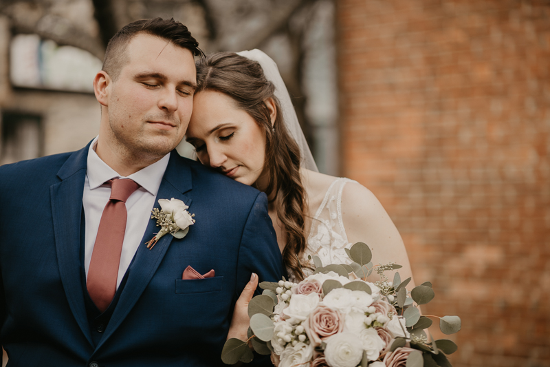 Stunning bride and groom wedding portraits at the Mt. Washington Mill Dye House in Baltimore, Maryland by Britney Clause Photography