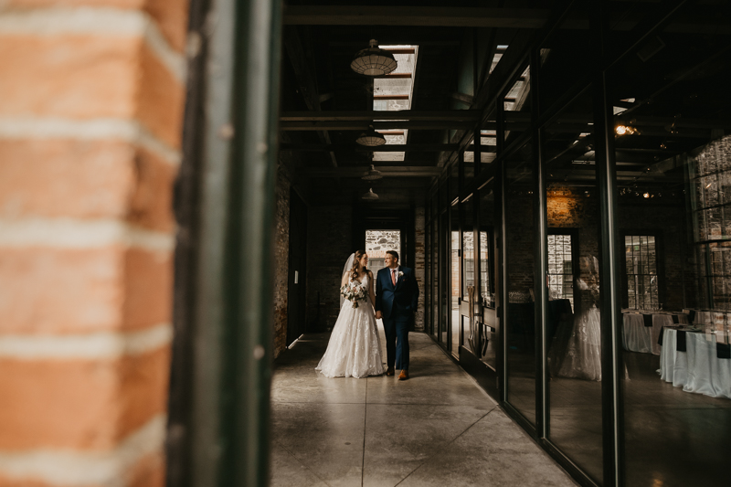 Stunning bride and groom wedding portraits at the Mt. Washington Mill Dye House in Baltimore, Maryland by Britney Clause Photography