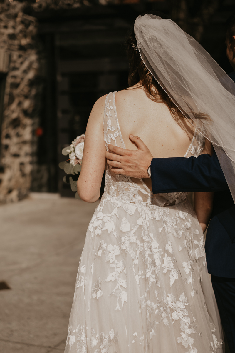 Stunning bride and groom wedding portraits at the Mt. Washington Mill Dye House in Baltimore, Maryland by Britney Clause Photography