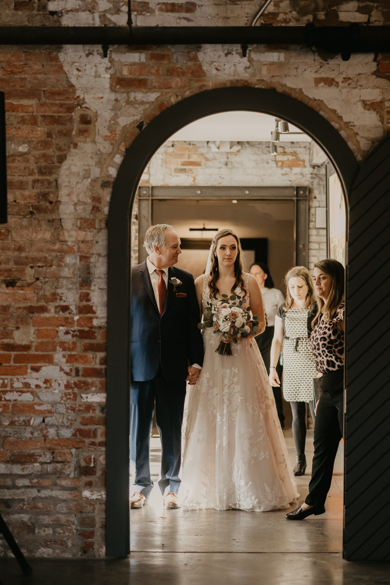 Amazing industrial wedding ceremony at the Mt. Washington Mill Dye House in Baltimore, Maryland by Britney Clause Photography