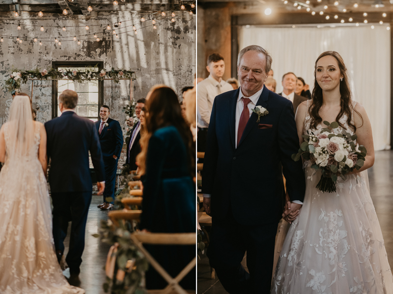 Amazing industrial wedding ceremony at the Mt. Washington Mill Dye House in Baltimore, Maryland by Britney Clause Photography