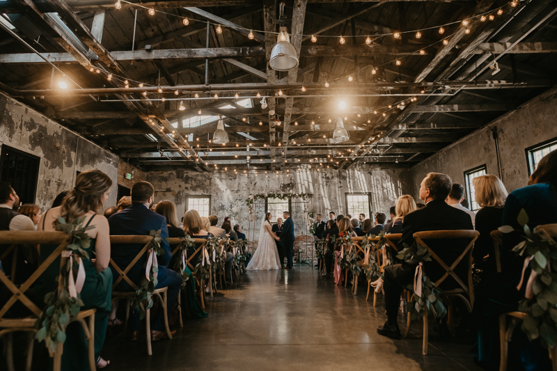 Amazing industrial wedding ceremony at the Mt. Washington Mill Dye House in Baltimore, Maryland by Britney Clause Photography