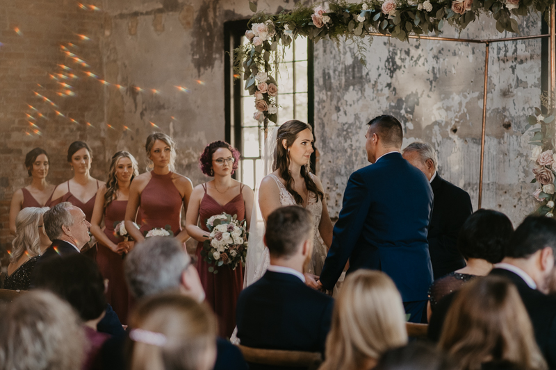 Amazing industrial wedding ceremony at the Mt. Washington Mill Dye House in Baltimore, Maryland by Britney Clause Photography