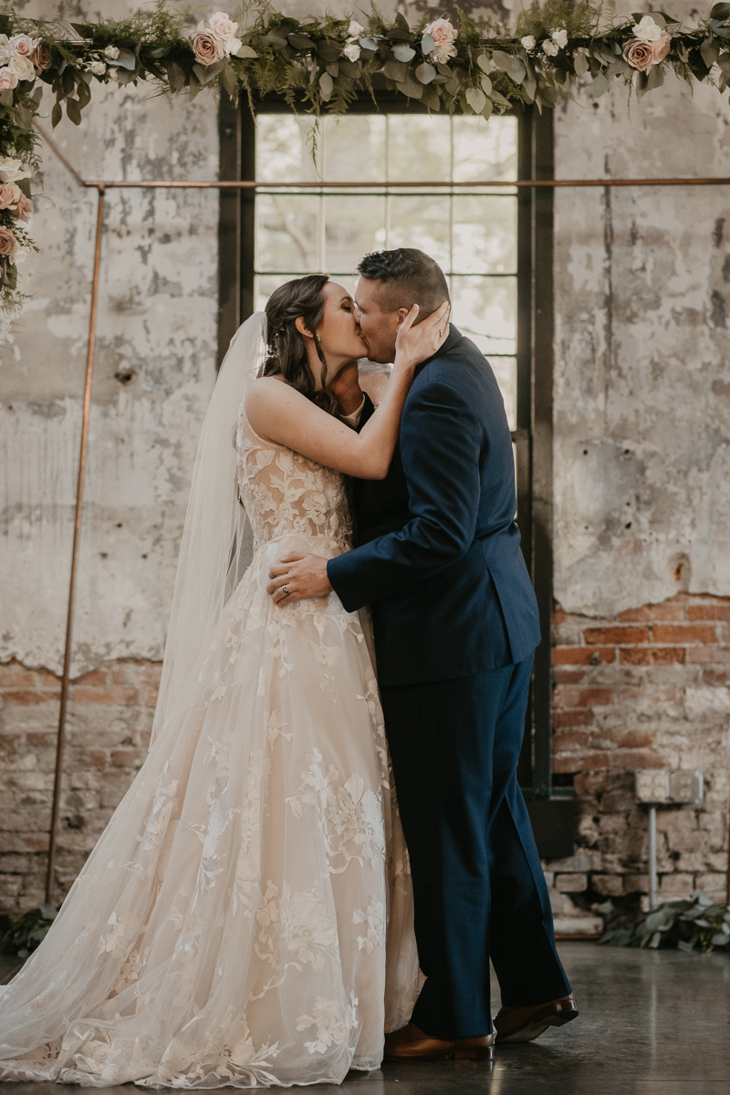 Amazing industrial wedding ceremony at the Mt. Washington Mill Dye House in Baltimore, Maryland by Britney Clause Photography