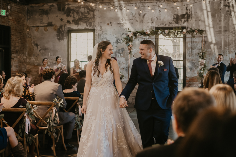 Amazing industrial wedding ceremony at the Mt. Washington Mill Dye House in Baltimore, Maryland by Britney Clause Photography