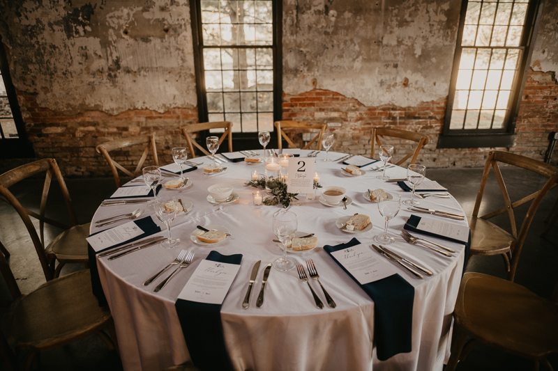 Magical wedding reception decor by Scentsational Florals, Linwoods Catering, and 1423 Events at the Mt. Washington Mill Dye House in Baltimore, Maryland by Britney Clause Photography