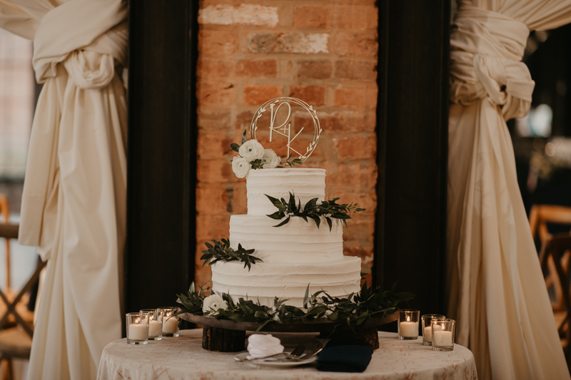 Delicious wedding cake by Linwoods Catering at the Mt. Washington Mill Dye House in Baltimore, Maryland by Britney Clause Photography