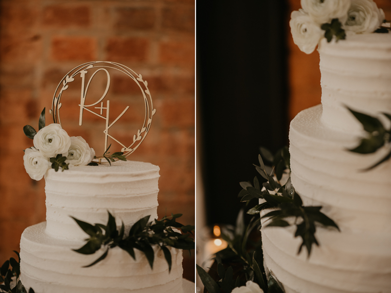 Delicious wedding cake by Linwoods Catering at the Mt. Washington Mill Dye House in Baltimore, Maryland by Britney Clause Photography