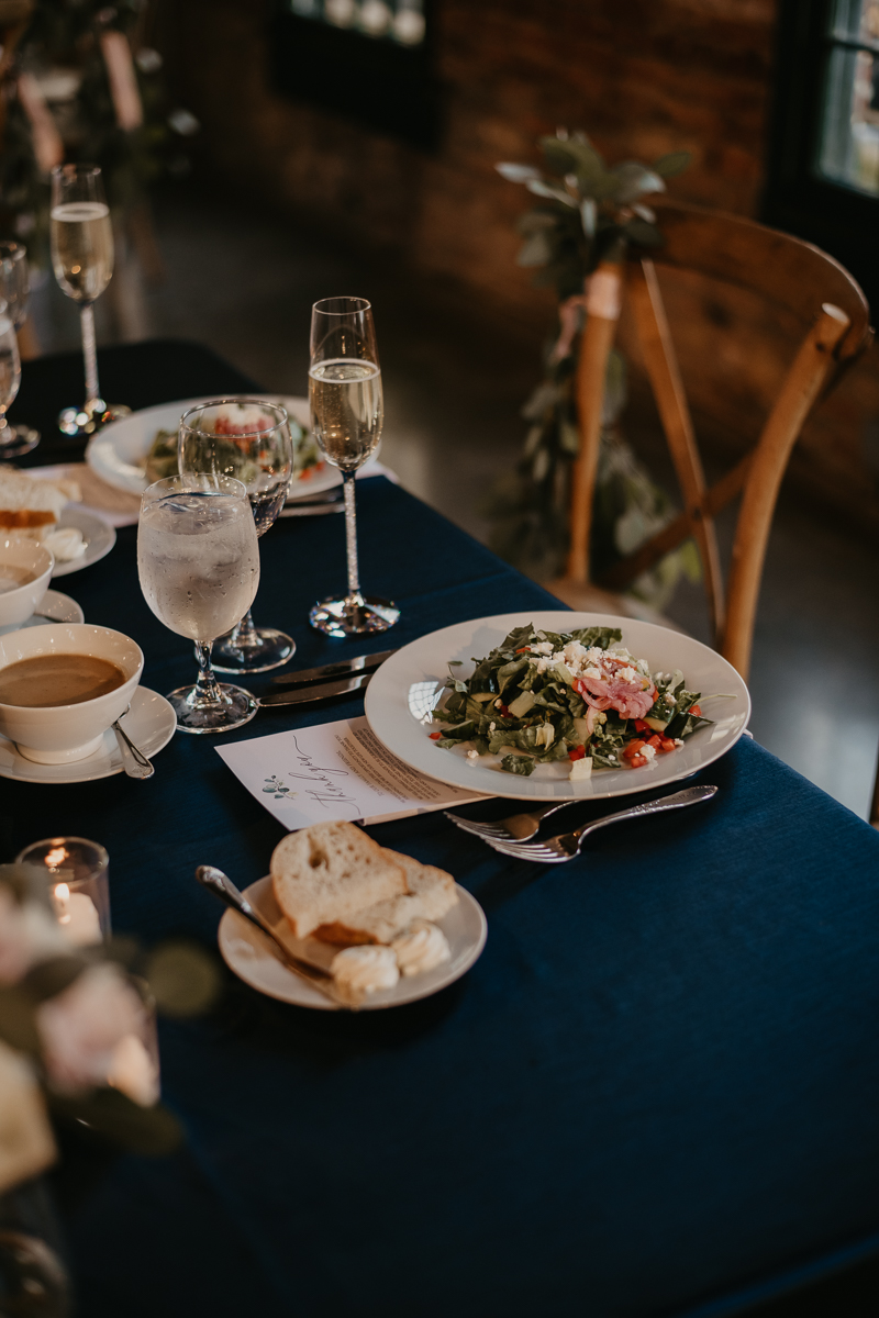 Tasty wedding food by Linwoods Catering at the Mt. Washington Mill Dye House in Baltimore, Maryland by Britney Clause Photography
