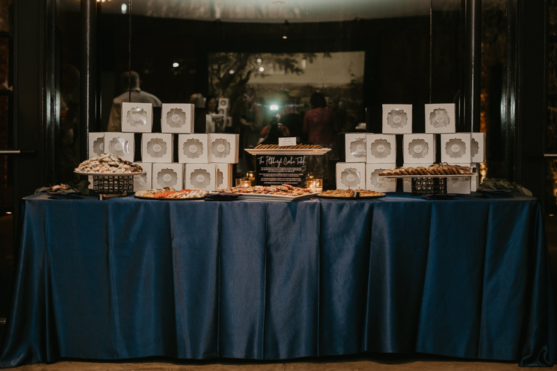 Magical wedding reception decor by Scentsational Florals, Linwoods Catering, and 1423 Events at the Mt. Washington Mill Dye House in Baltimore, Maryland by Britney Clause Photography