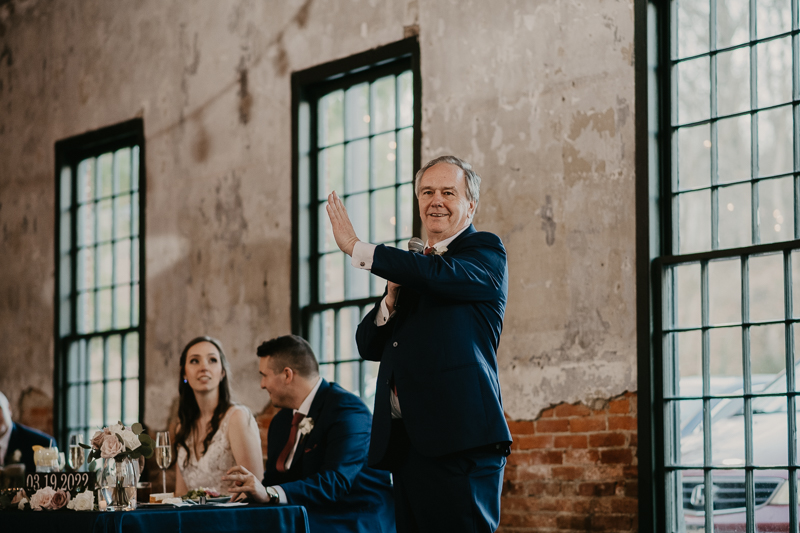 Magical wedding reception at the Mt. Washington Mill Dye House in Baltimore, Maryland by Britney Clause Photography