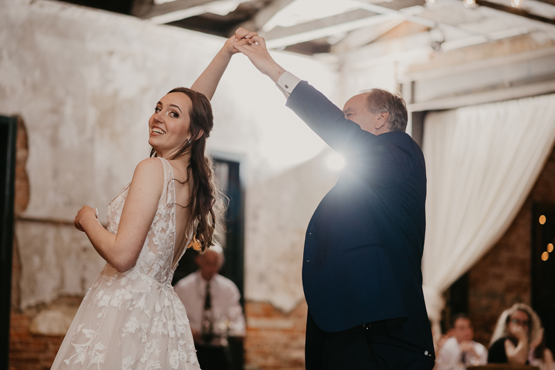 Magical wedding reception at the Mt. Washington Mill Dye House in Baltimore, Maryland by Britney Clause Photography