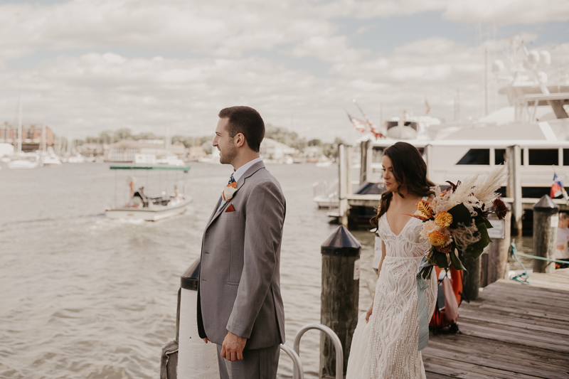 Stunning bride and groom wedding portraits at the Annapolis Waterfront Hotel in Annapolis, Maryland by Britney Clause Photography