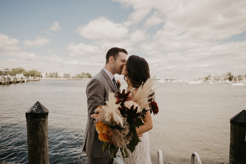 Stunning bride and groom wedding portraits at the Annapolis Waterfront Hotel in Annapolis, Maryland by Britney Clause Photography