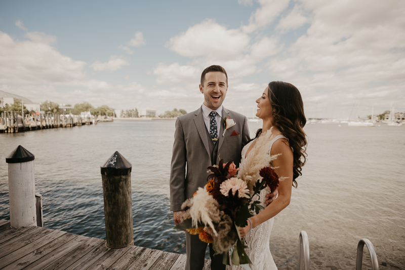 Stunning bride and groom wedding portraits at the Annapolis Waterfront Hotel in Annapolis, Maryland by Britney Clause Photography