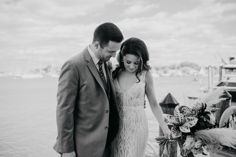 Stunning bride and groom wedding portraits at the Annapolis Waterfront Hotel in Annapolis, Maryland by Britney Clause Photography