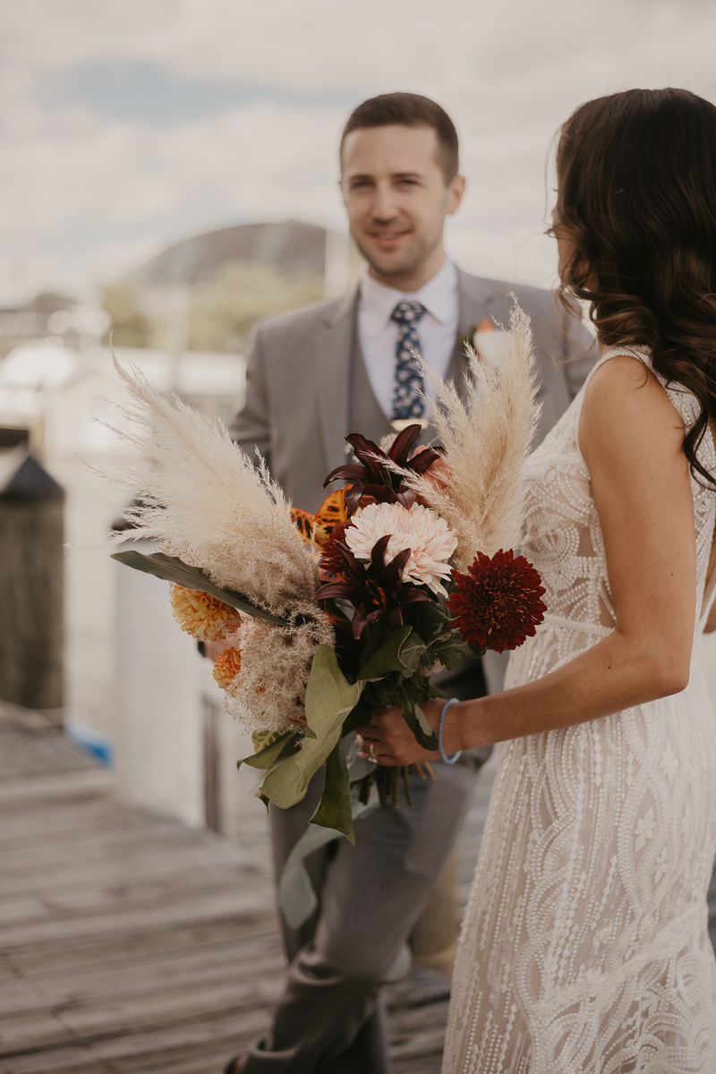 Gorgeous bridal bouquet by Modern Foliage Design at the Annapolis Waterfront Hotel in Annapolis, Maryland by Britney Clause Photography