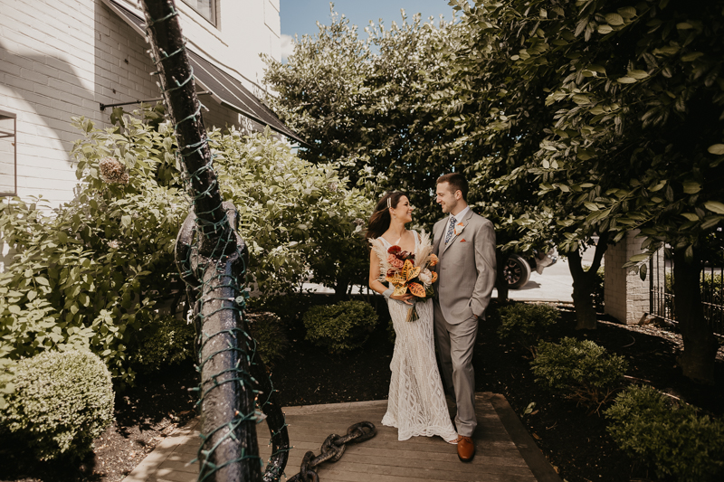 Stunning bride and groom wedding portraits at the Annapolis Waterfront Hotel in Annapolis, Maryland by Britney Clause Photography