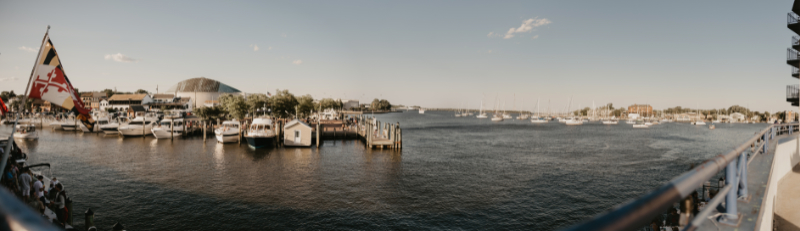 A stunning waterfront wedding reception at the Annapolis Waterfront Hotel in Annapolis, Maryland by Britney Clause Photography