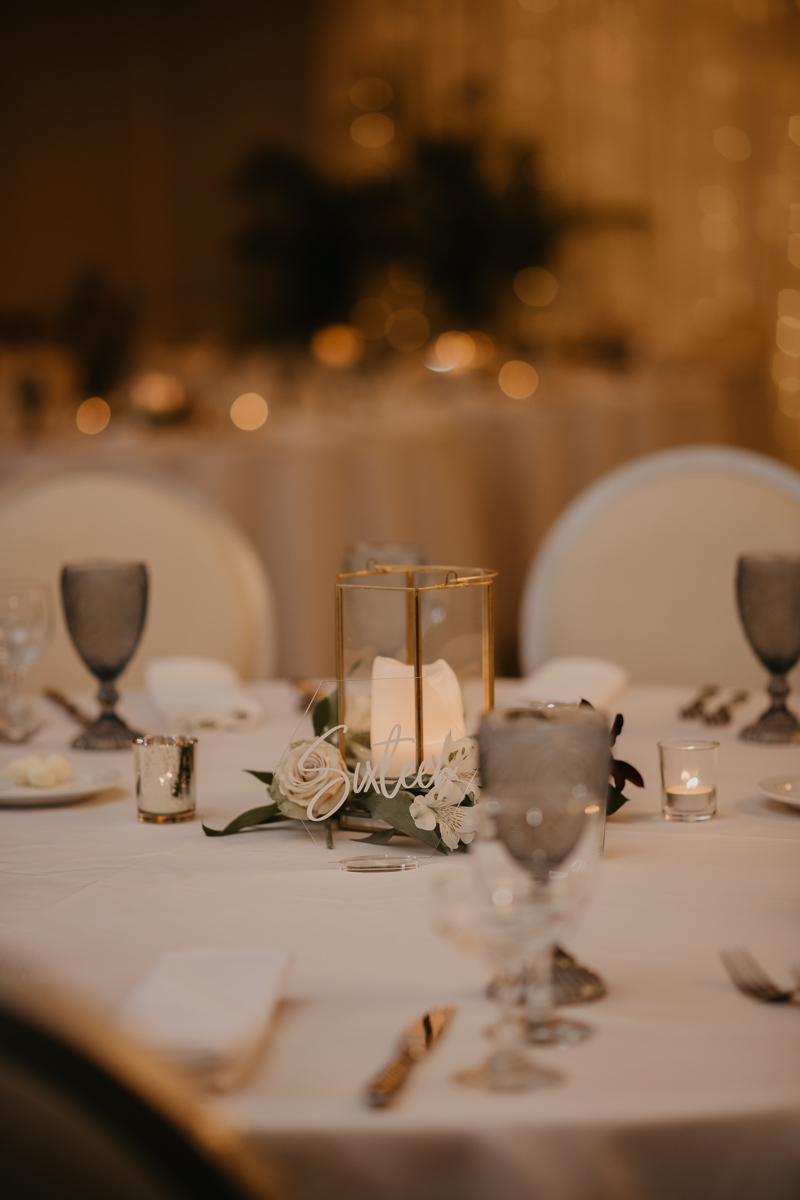 Gorgeous waterfront wedding reception decor at the Annapolis Waterfront Hotel in Annapolis, Maryland by Britney Clause Photography