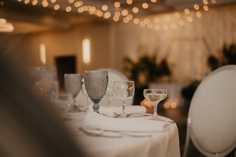 Gorgeous waterfront wedding reception decor at the Annapolis Waterfront Hotel in Annapolis, Maryland by Britney Clause Photography