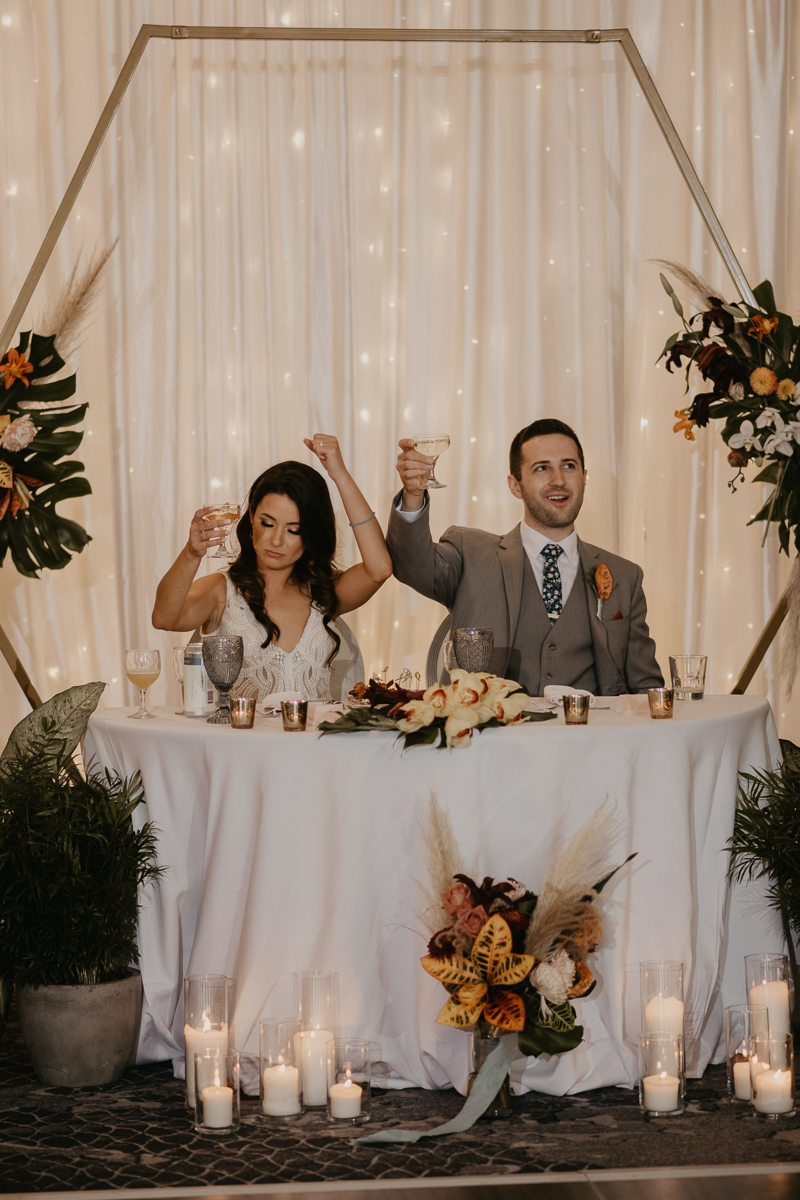 A stunning waterfront wedding reception at the Annapolis Waterfront Hotel in Annapolis, Maryland by Britney Clause Photography