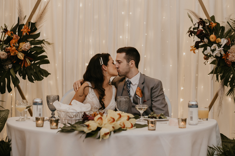 A stunning waterfront wedding reception at the Annapolis Waterfront Hotel in Annapolis, Maryland by Britney Clause Photography