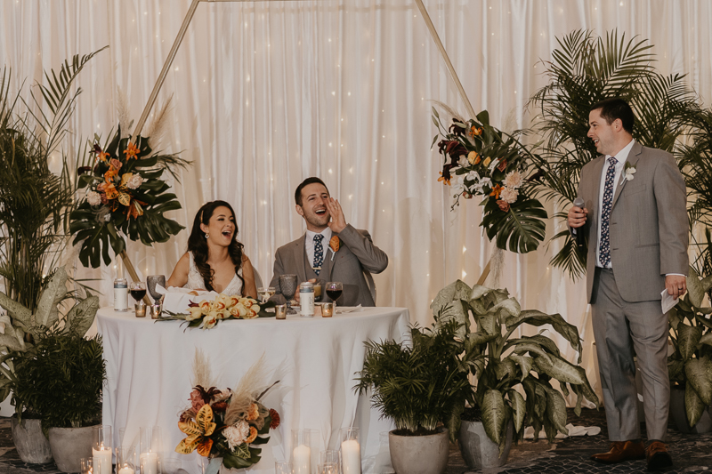 A stunning waterfront wedding reception at the Annapolis Waterfront Hotel in Annapolis, Maryland by Britney Clause Photography