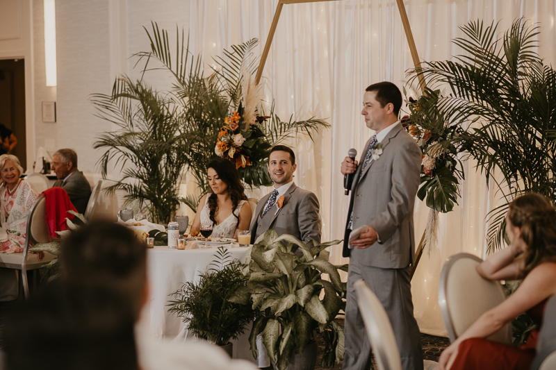 A stunning waterfront wedding reception at the Annapolis Waterfront Hotel in Annapolis, Maryland by Britney Clause Photography
