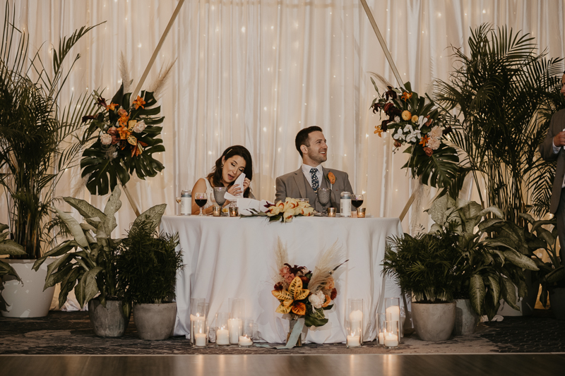 A stunning waterfront wedding reception at the Annapolis Waterfront Hotel in Annapolis, Maryland by Britney Clause Photography