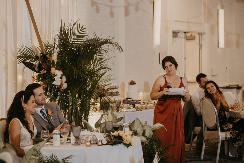 A stunning waterfront wedding reception at the Annapolis Waterfront Hotel in Annapolis, Maryland by Britney Clause Photography