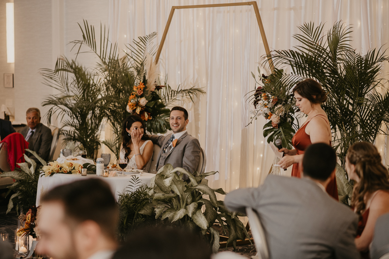 A stunning waterfront wedding reception at the Annapolis Waterfront Hotel in Annapolis, Maryland by Britney Clause Photography