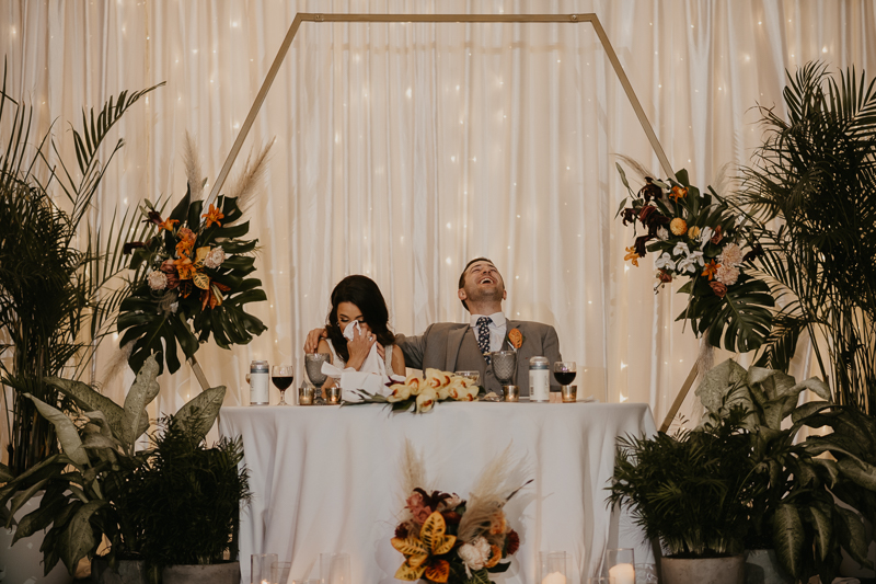 A stunning waterfront wedding reception at the Annapolis Waterfront Hotel in Annapolis, Maryland by Britney Clause Photography