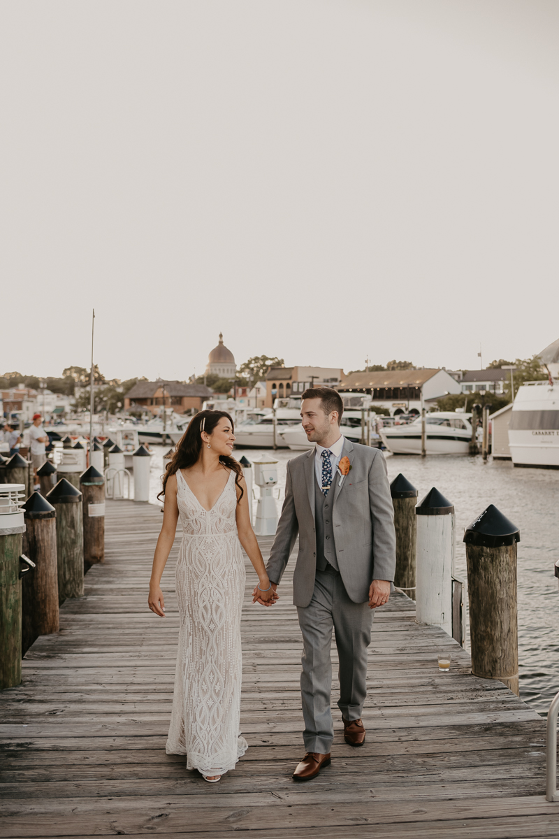 Stunning bride and groom wedding portraits at the Annapolis Waterfront Hotel in Annapolis, Maryland by Britney Clause Photography