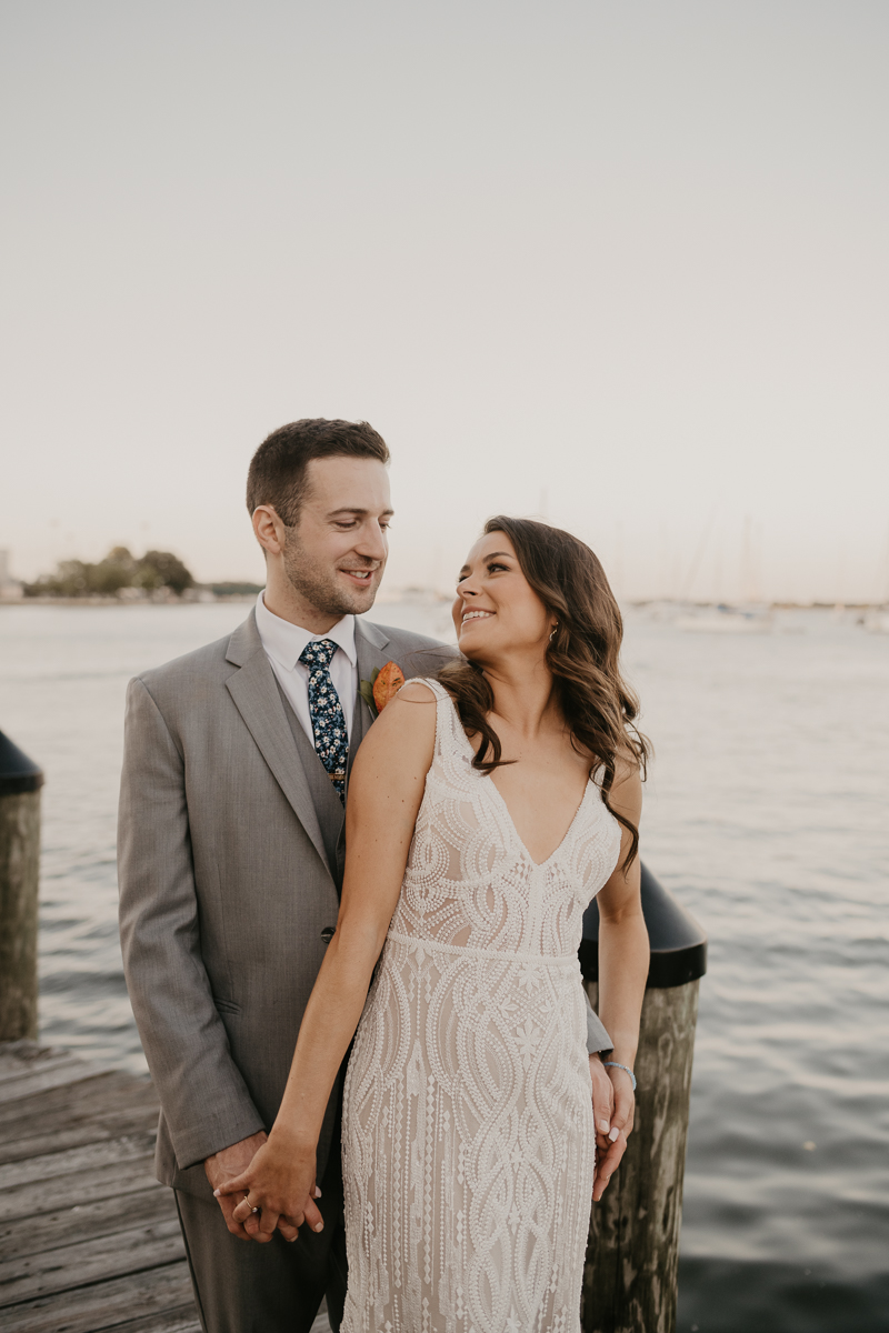 Stunning bride and groom wedding portraits at the Annapolis Waterfront Hotel in Annapolis, Maryland by Britney Clause Photography