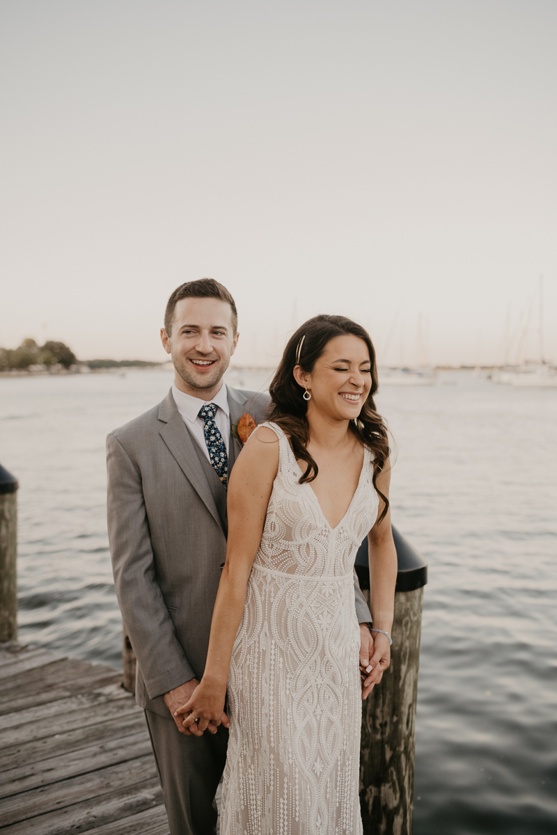 Stunning bride and groom wedding portraits at the Annapolis Waterfront Hotel in Annapolis, Maryland by Britney Clause Photography